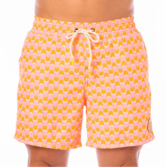 Maaji Sailor Sporty Men’s Swim Trunks Pink Orange Graphic Print Shorts M NWT - Picture 1 of 13